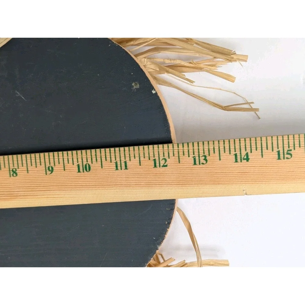 Handmade Wooden Halloween Witch Hat Wall Hanging Rustic Straw Hair Decor
